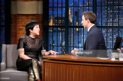 LATE NIGHT WITH SETH MEYERS -- Episode 372 -- Pictured: (l-r) Comedian Margaret Cho during an interview with host Seth Meyers on May 18, 2016 -- (Photo by: Lloyd Bishop/NBC/NBCU Photo Bank)