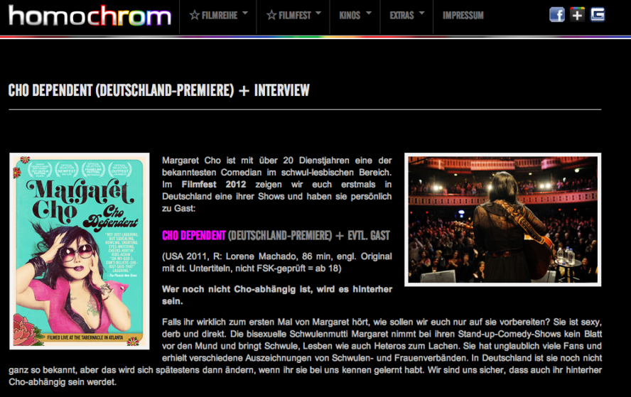 Margaret Cho - Cho Dependent Screenings in Germany at Homocrom